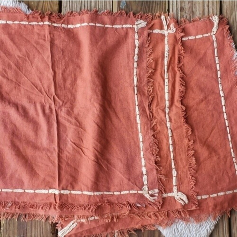 Lot of 3 burnt orange fringe pier 1 Imports Placemats